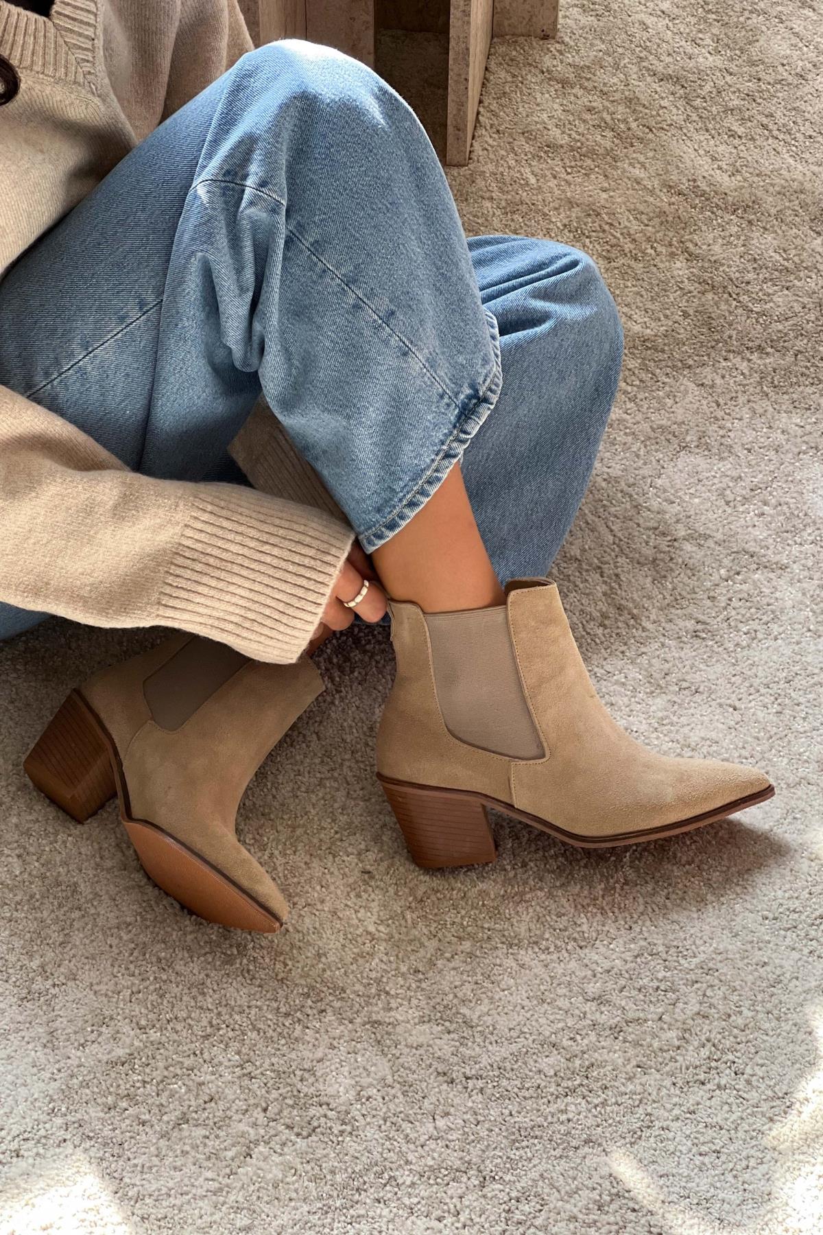 ABBA Beige Äkta Mocka Boots