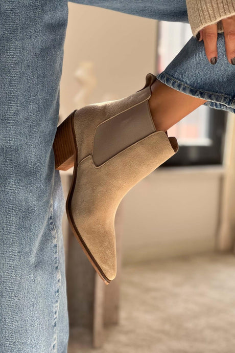 ABBA Beige Äkta Mocka Boots