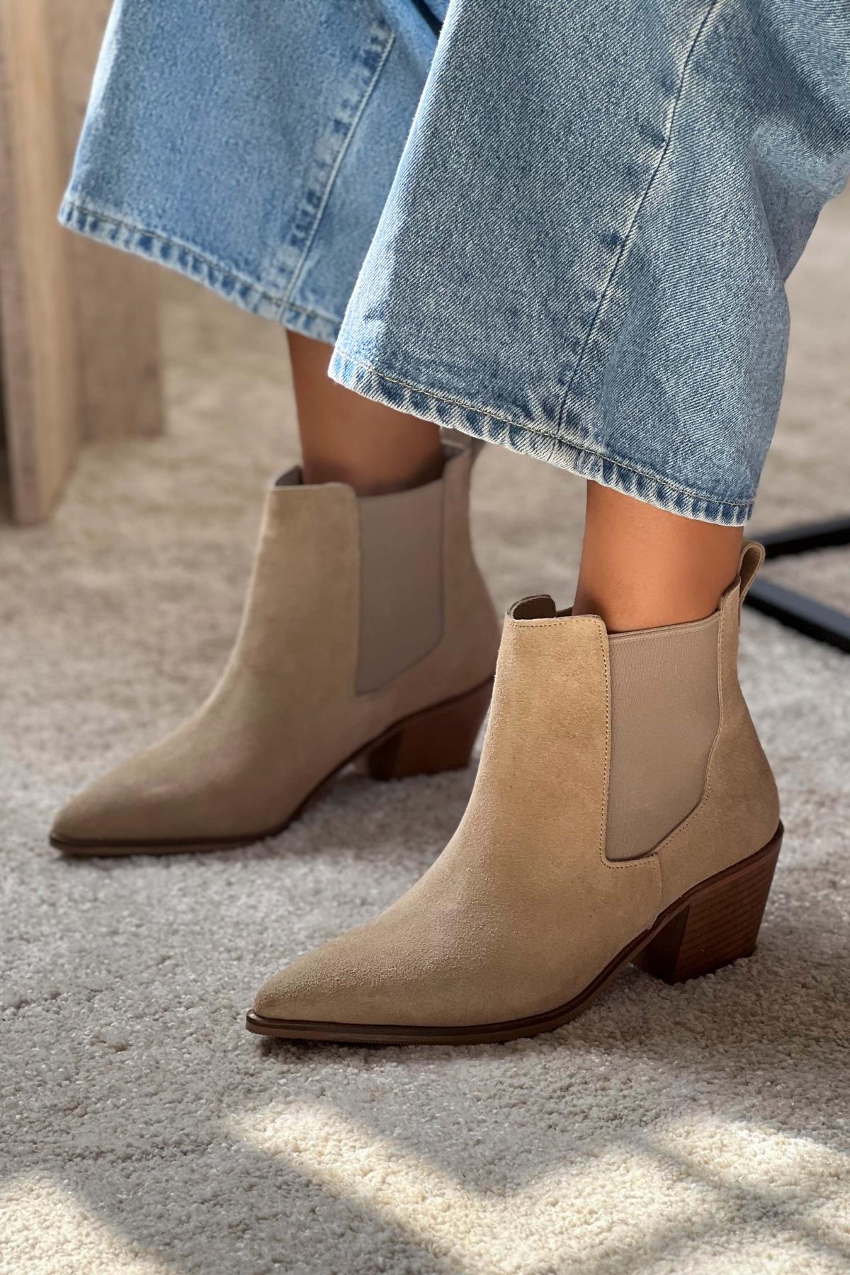 ABBA Beige Äkta Mocka Boots