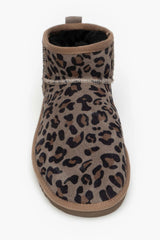 MEGI Mörkbeige Leopard Äkta Mocka Päls Insida Boots