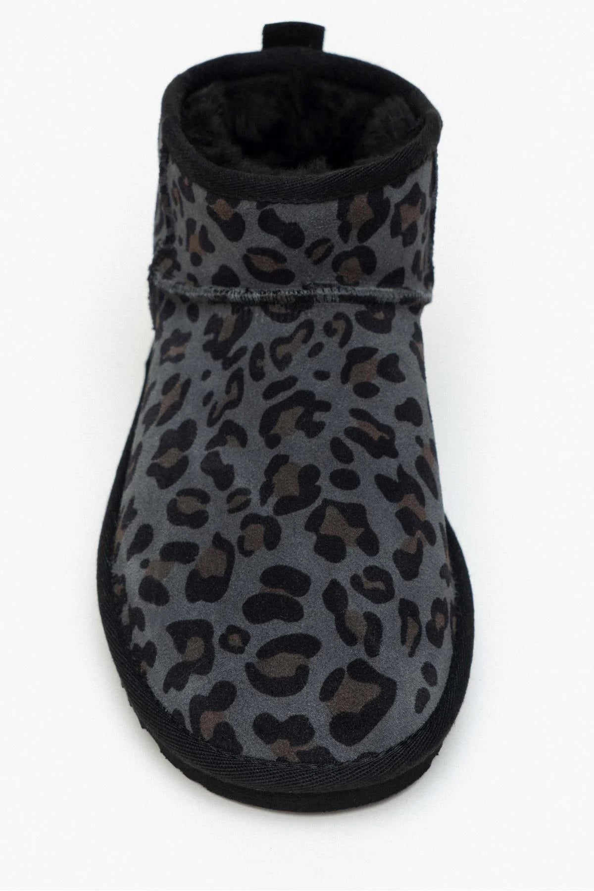 MEGI Svart Leopard Äkta Mocka Päls Insida Boots