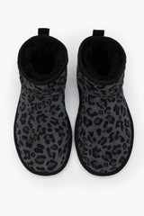 MEGI Svart Leopard Äkta Mocka Päls Insida Boots