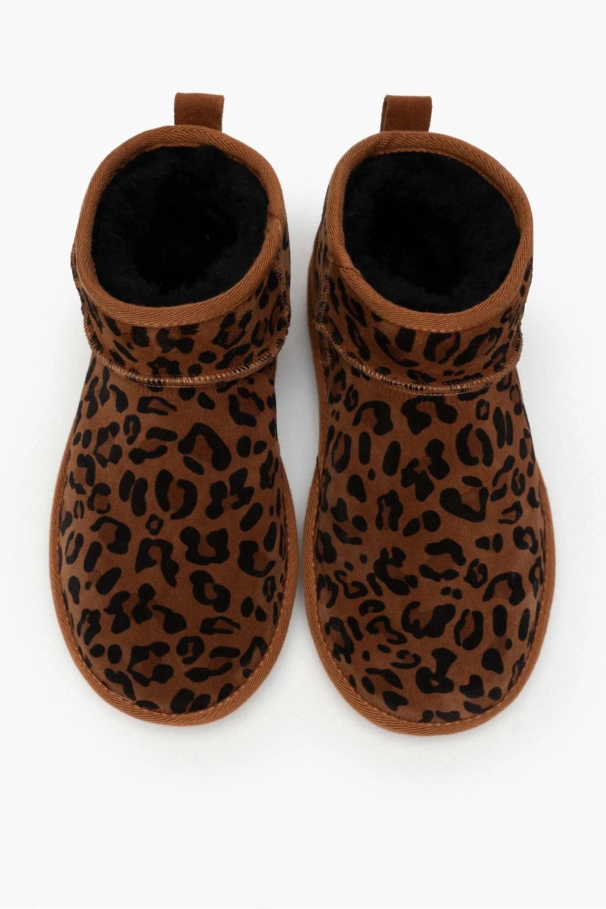 MEGI Karamell Leopard Äkta Mocka Päls Insida Boots