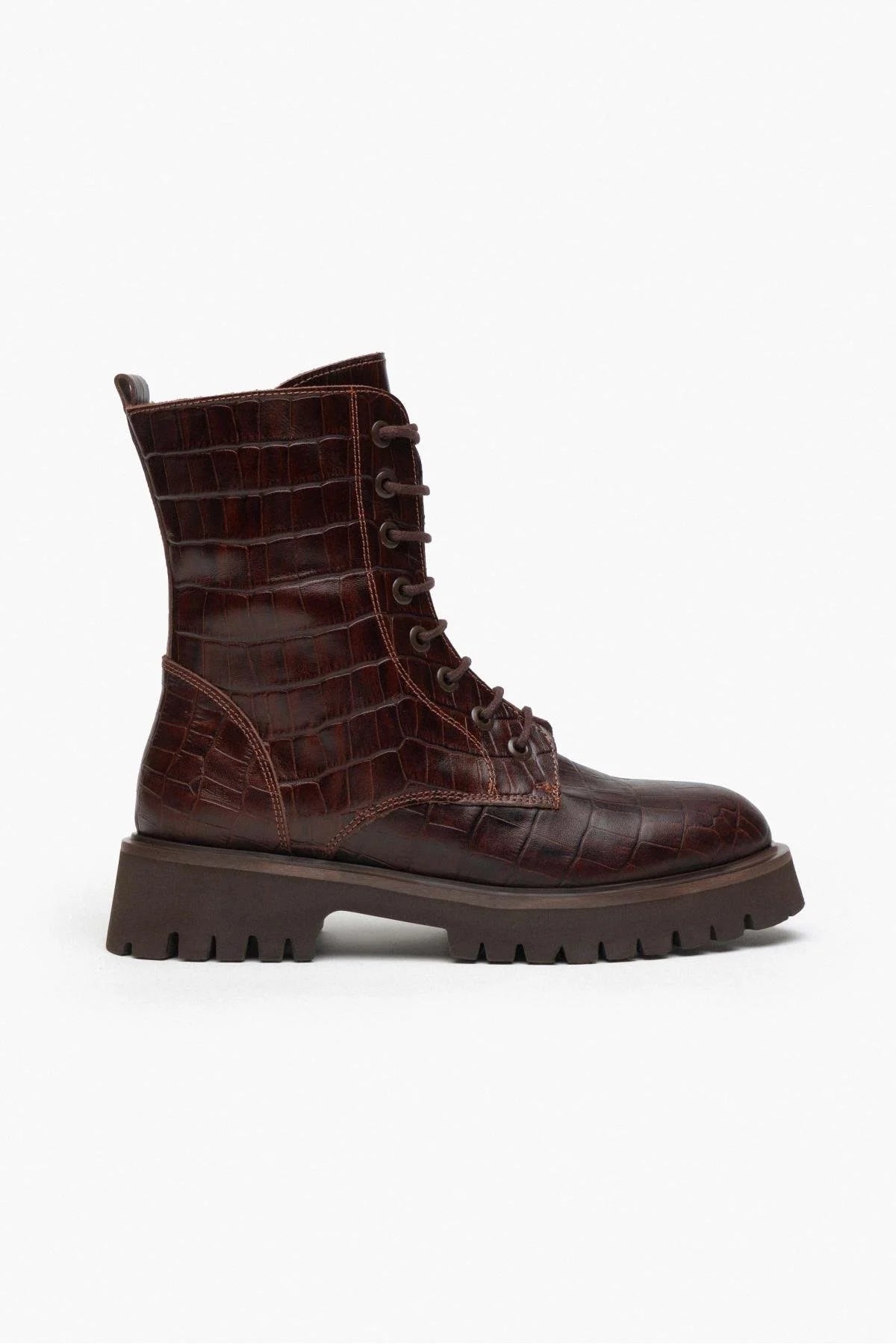 DAGVISA Brun Kroko Äkta Läder Boots